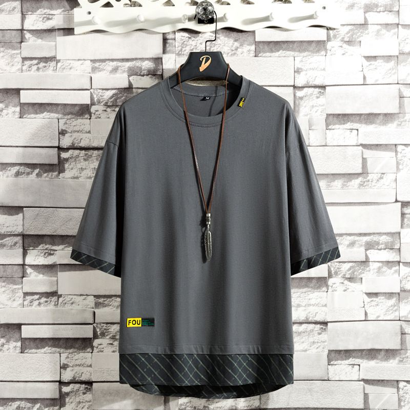 Tide brand short sleeve T-shirt men's summer cotton big plate tide leisure round neck half sleeve T-shirt shoulder loose T-shirt wholesale