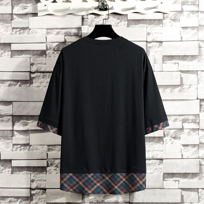 Tide brand short sleeve T-shirt men's summer cotton big plate tide leisure round neck half sleeve T-shirt shoulder loose T-shirt wholesale