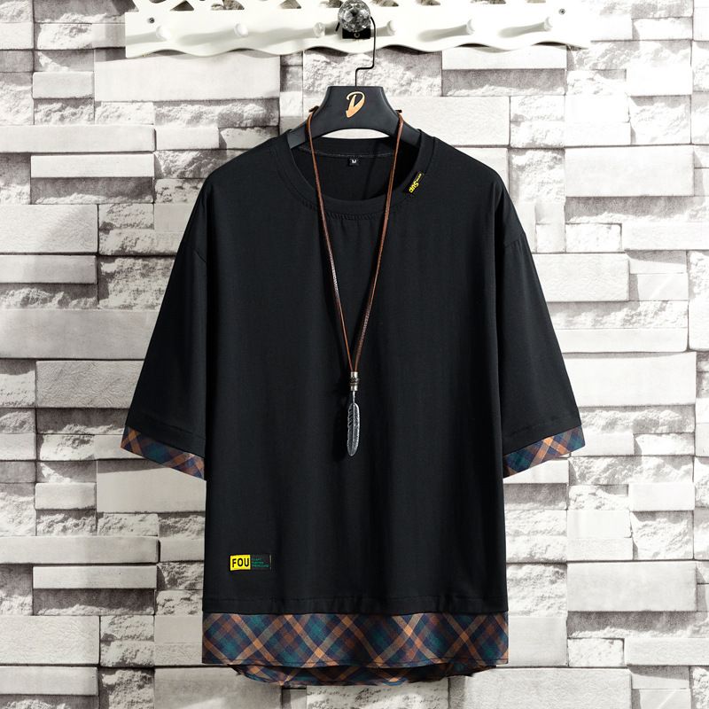 Tide brand short sleeve T-shirt men's summer cotton big plate tide leisure round neck half sleeve T-shirt shoulder loose T-shirt wholesale