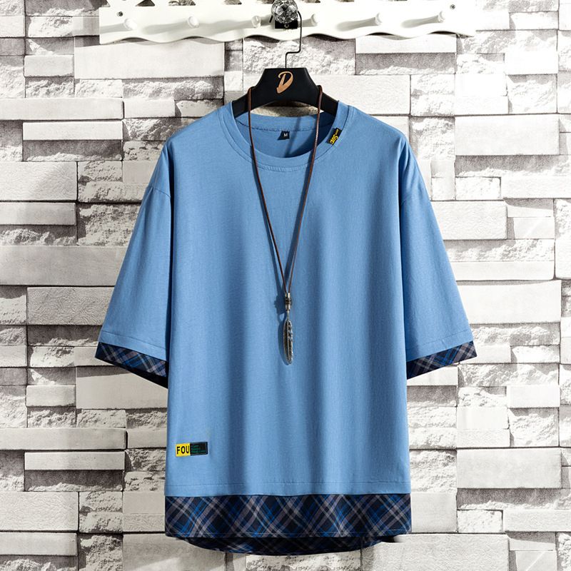 Tide brand short sleeve T-shirt men's summer cotton big plate tide leisure round neck half sleeve T-shirt shoulder loose T-shirt wholesale