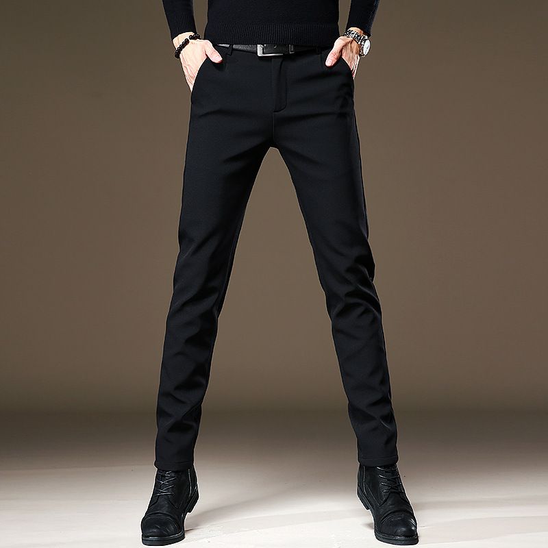 Casual pants men's slim feet fashion Joker elastic business trousers men's ice silk
