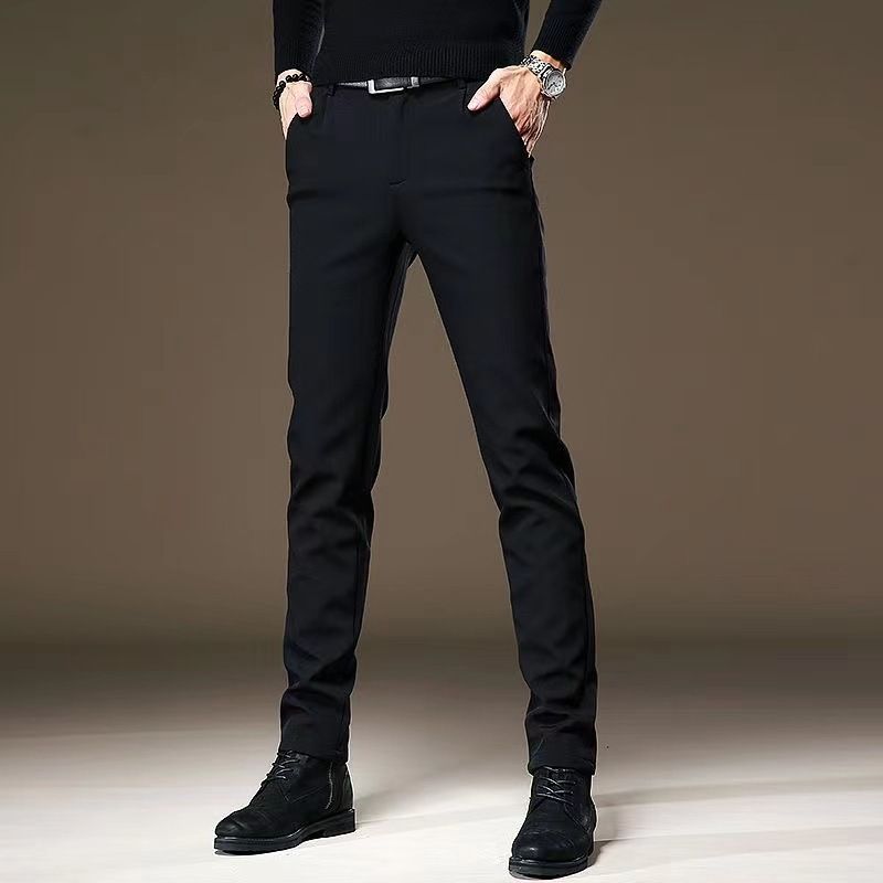 Casual pants men's slim feet fashion Joker elastic business trousers men's ice silk
