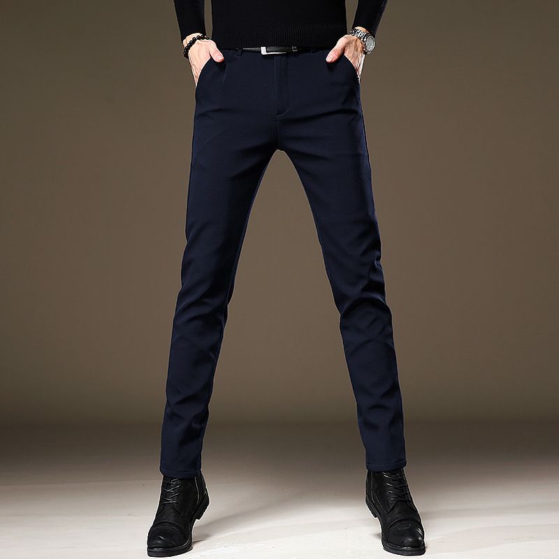 Casual pants men's slim feet fashion Joker elastic business trousers men's ice silk