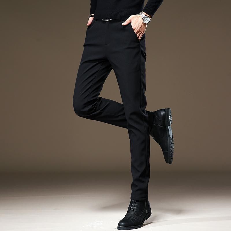 Casual pants men's slim feet fashion Joker elastic business trousers men's ice silk