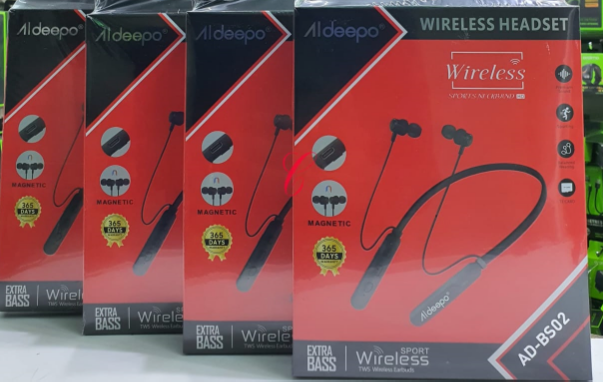 Aideepo AD-B502 Wireless Neckband Earphones – Extra Bass, Magnetic Sports Bluetooth Headset