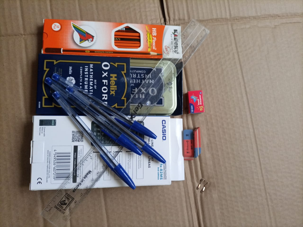 CALCULATOR + Set+6 pencils+ 2rubbers+1ruller +4BIC biro pens +1 shappener