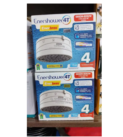 Enershower Enerbras 4T Instant Electric Shower 6800W–8092W, 220–240V AC 50/60Hz, Powerful Hot Water for Salty Borehole and Normal Water, Safe Energy Saving Bathroom Heater