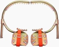 Professional Electrician Pole Climbing Safety Belt Kit - Adjustable Orange Nylon Strap, Heavy Duty Copper Frame with Wide Foot Pedals, Dual D-Ring Shackles & Mounting Brackets for Utility Pole & Tree