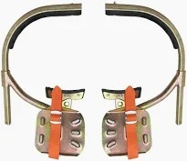 Professional Electrician Pole Climbing Safety Belt Kit - Adjustable Orange Nylon Strap, Heavy Duty Copper Frame with Wide Foot Pedals, Dual D-Ring Shackles & Mounting Brackets for Utility Pole & Tree