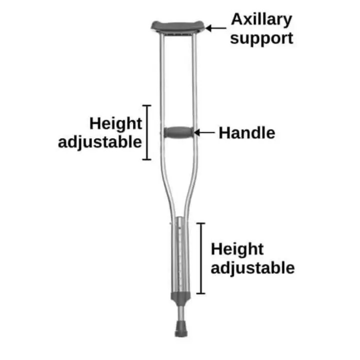 Adjustable Aluminum Underarm Auxiliary Crutches, Lightweight Height-Adjustable Walking Support with Non-Slip Rubber Tips & Comfortable Pads for Injury Recovery & Mobility Aid