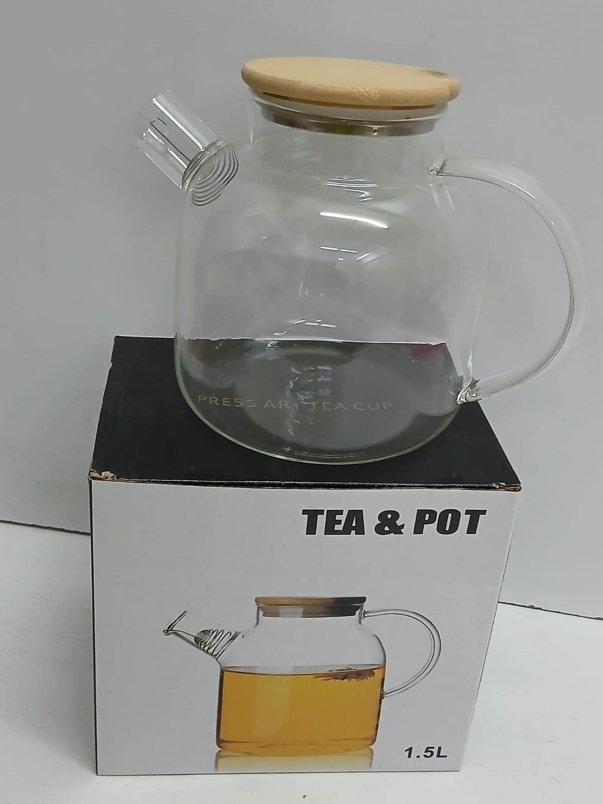 Heat-Resistant Glass Teapot with Stainless Wire Infuser, 1.5L Borosilicate Tea Pot, Wooden Lid, Durable and Elegant, Perfect for Brewing Tea at Home, Office, or Gifting