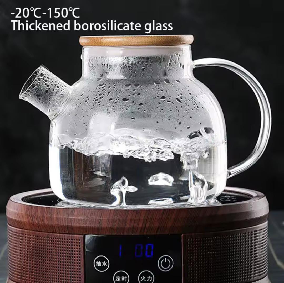 Heat-Resistant Glass Teapot with Stainless Wire Infuser, 1.5L Borosilicate Tea Pot, Wooden Lid, Durable and Elegant, Perfect for Brewing Tea at Home, Office, or Gifting