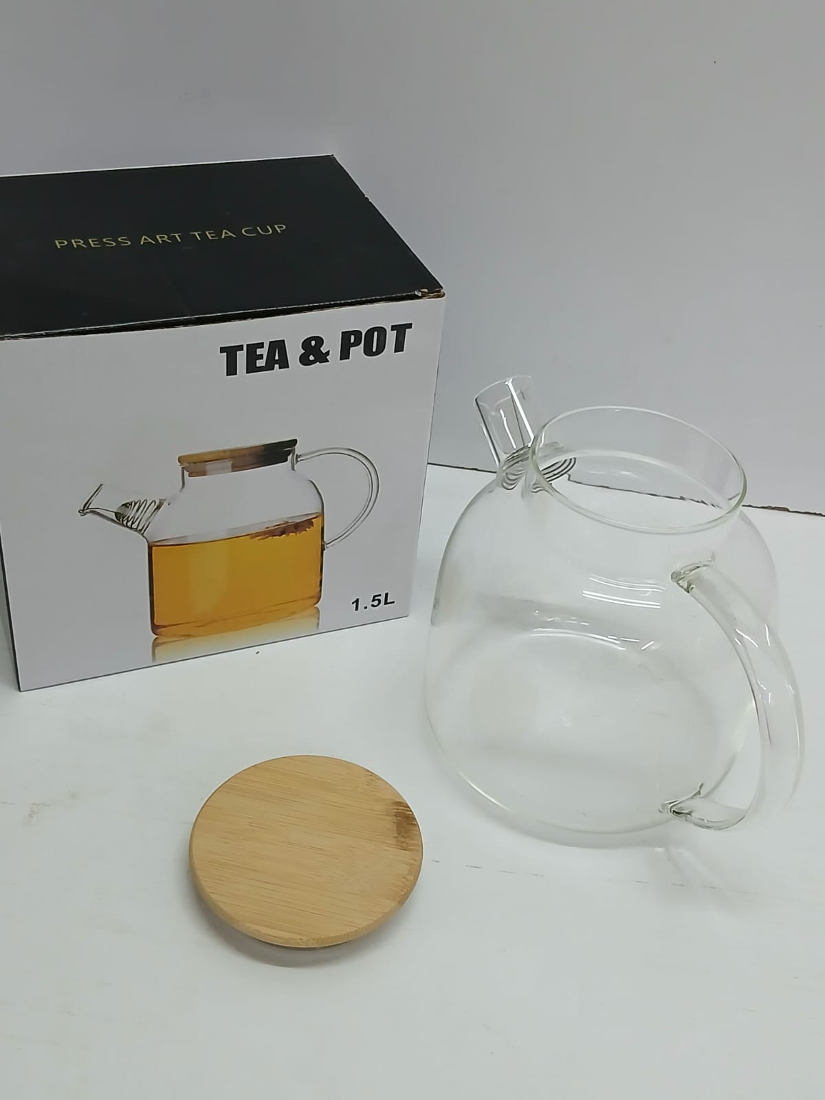 Heat-Resistant Glass Teapot with Stainless Wire Infuser, 1.5L Borosilicate Tea Pot, Wooden Lid, Durable and Elegant, Perfect for Brewing Tea at Home, Office, or Gifting