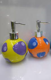 Ceramic Liquid Soap Dispenser Bottle with Stainless Steel Pump, Modern Polka Dot Design for Bathroom & Kitchen Sink, Refillable Hand Wash, Lotion or Detergent Container