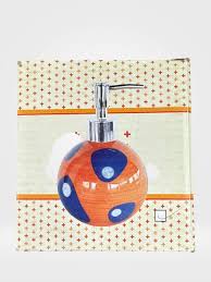 Ceramic Liquid Soap Dispenser Bottle with Stainless Steel Pump, Modern Polka Dot Design for Bathroom & Kitchen Sink, Refillable Hand Wash, Lotion or Detergent Container