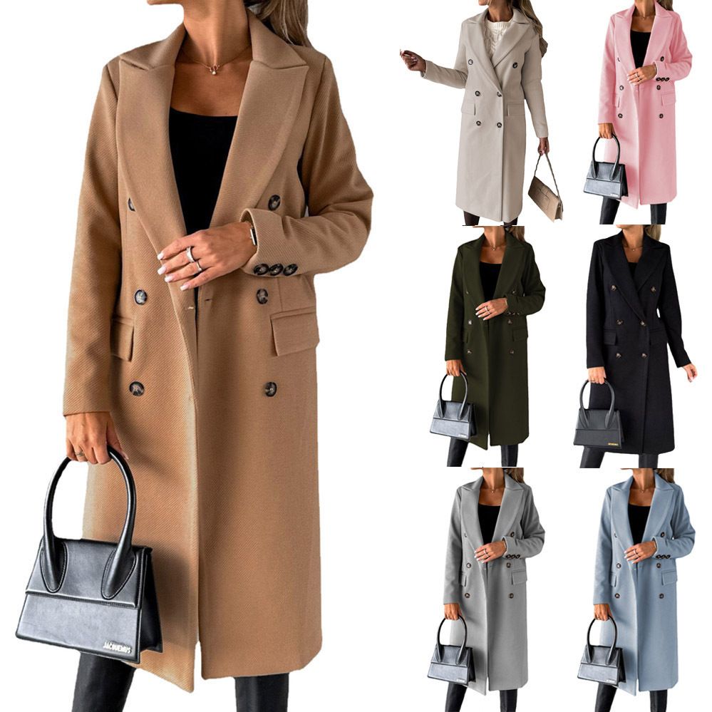 New foreign trade women's long-sleeved lapel solid color double-breasted slim jacket coat, multi-color optional