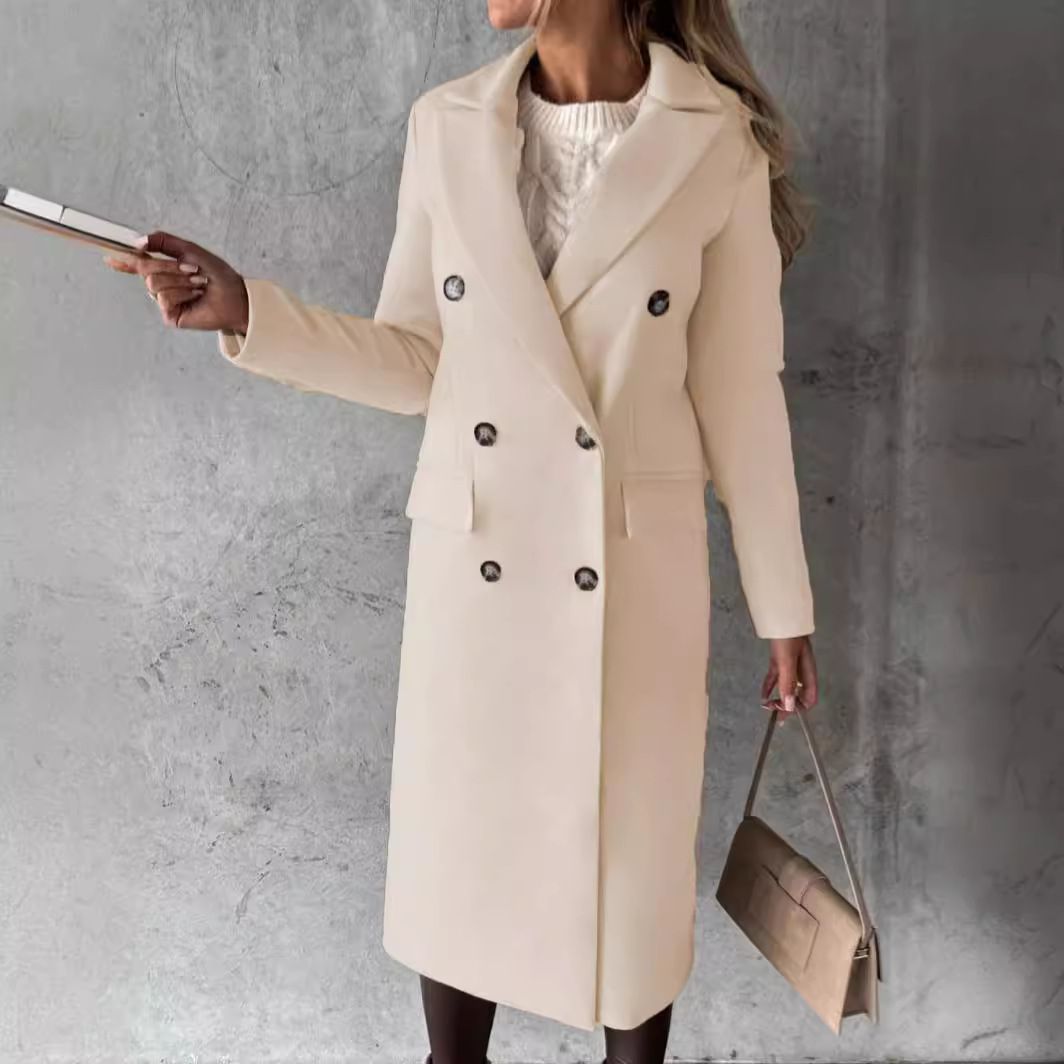 New foreign trade women's long-sleeved lapel solid color double-breasted slim jacket coat, multi-color optional