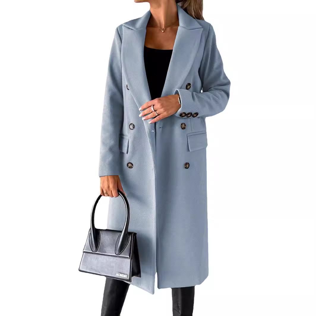 New foreign trade women's long-sleeved lapel solid color double-breasted slim jacket coat, multi-color optional