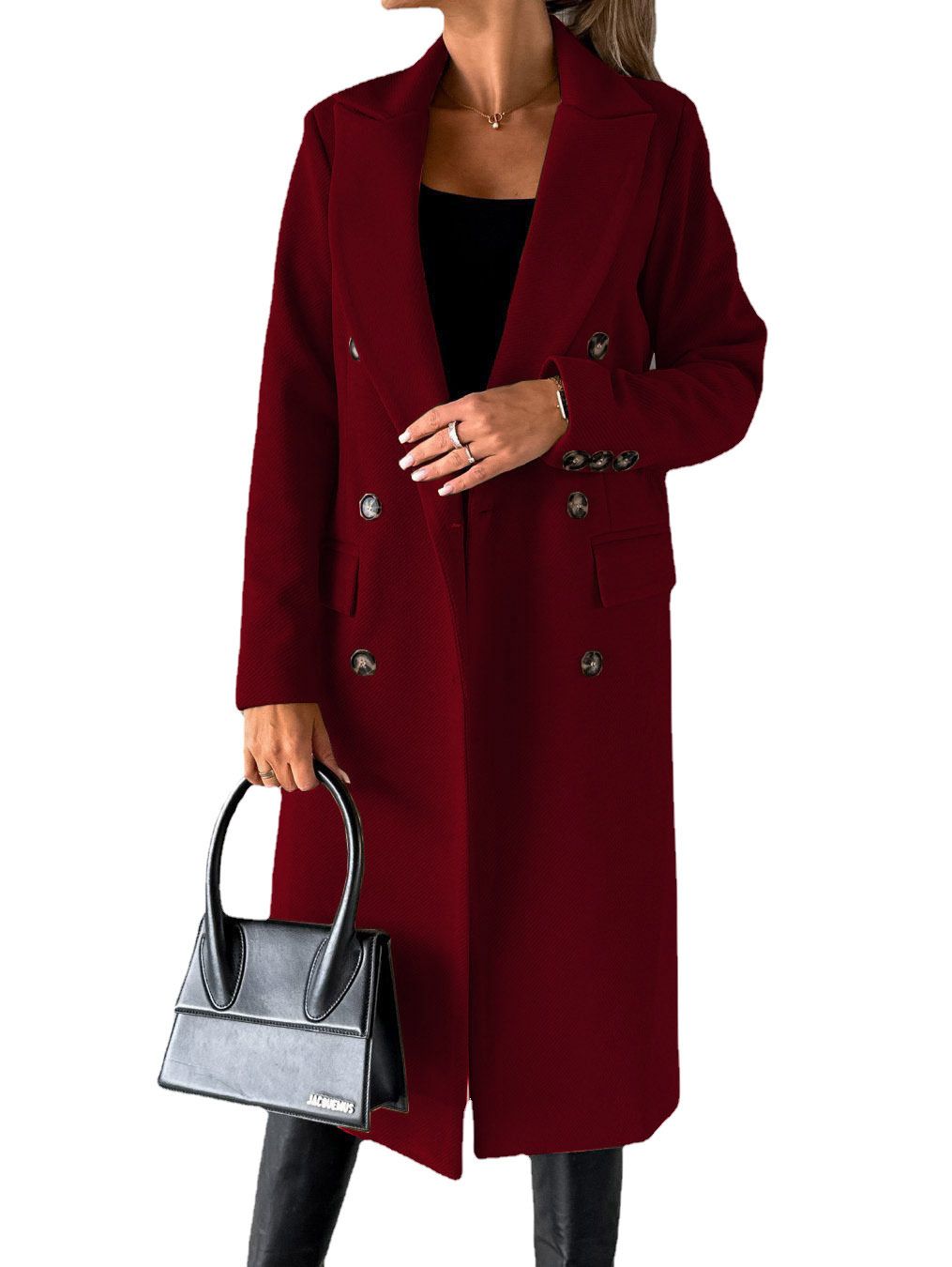 New foreign trade women's long-sleeved lapel solid color double-breasted slim jacket coat, multi-color optional
