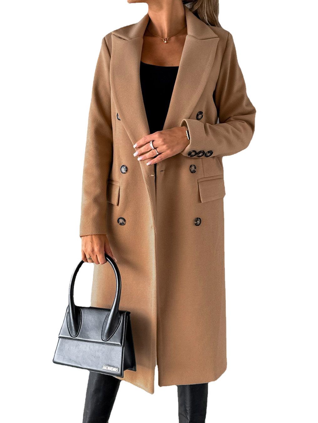 New foreign trade women's long-sleeved lapel solid color double-breasted slim jacket coat, multi-color optional