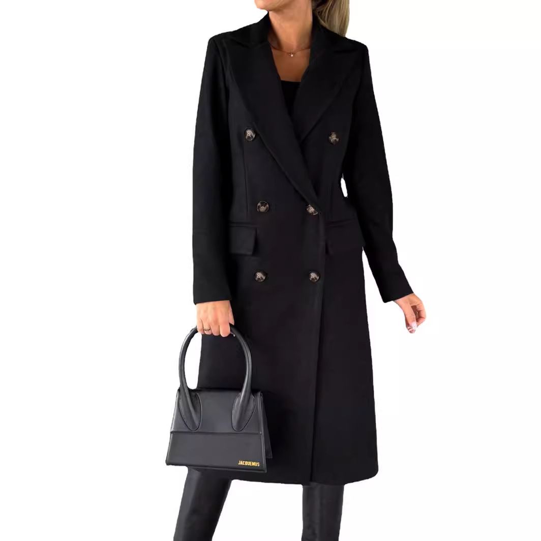 New foreign trade women's long-sleeved lapel solid color double-breasted slim jacket coat, multi-color optional
