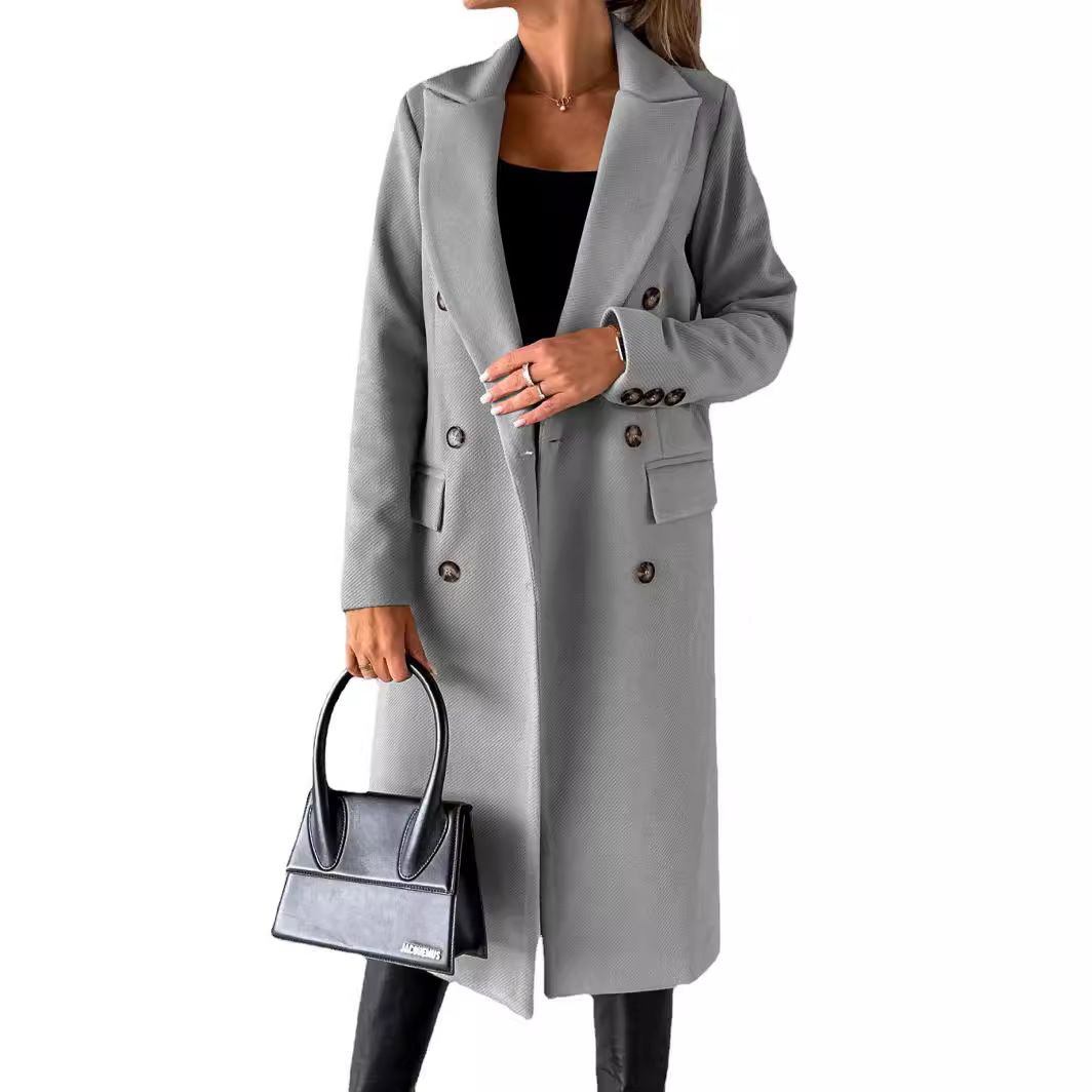 New foreign trade women's long-sleeved lapel solid color double-breasted slim jacket coat, multi-color optional