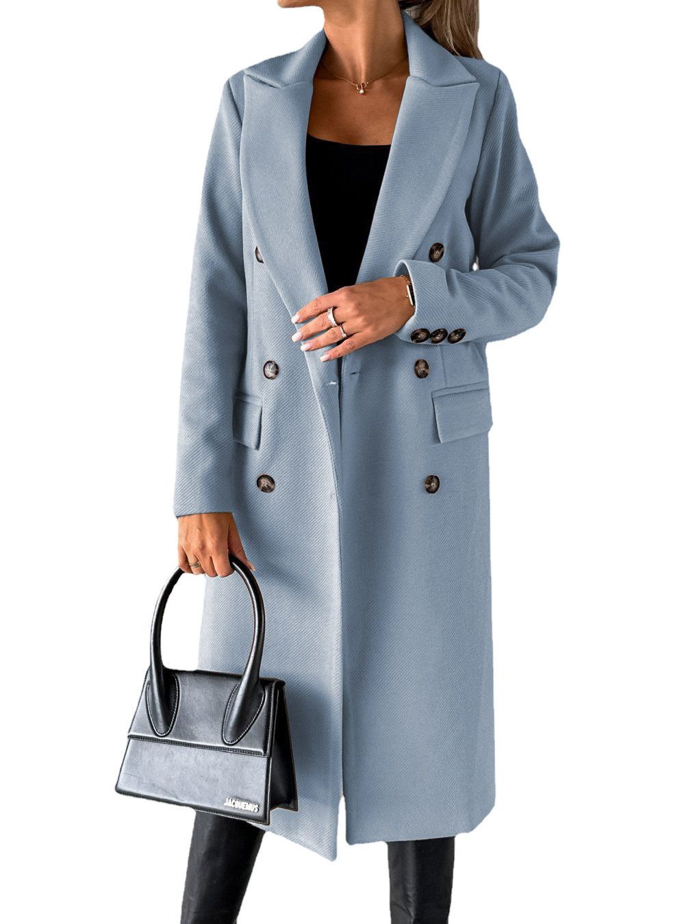 New foreign trade women's long-sleeved lapel solid color double-breasted slim jacket coat, multi-color optional