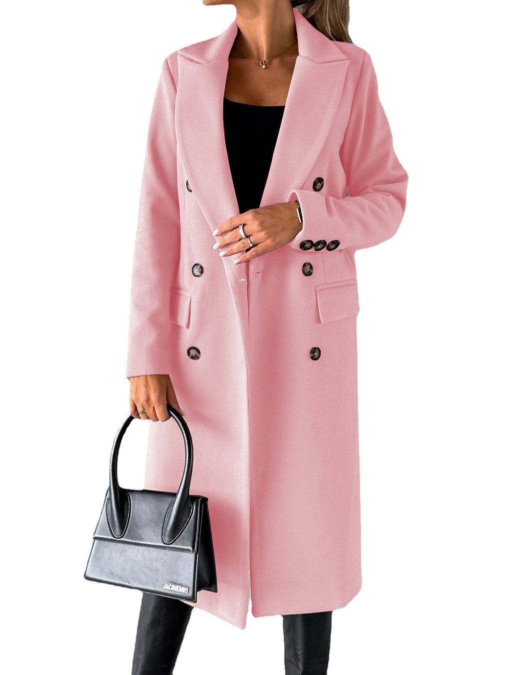 New foreign trade women's long-sleeved lapel solid color double-breasted slim jacket coat, multi-color optional