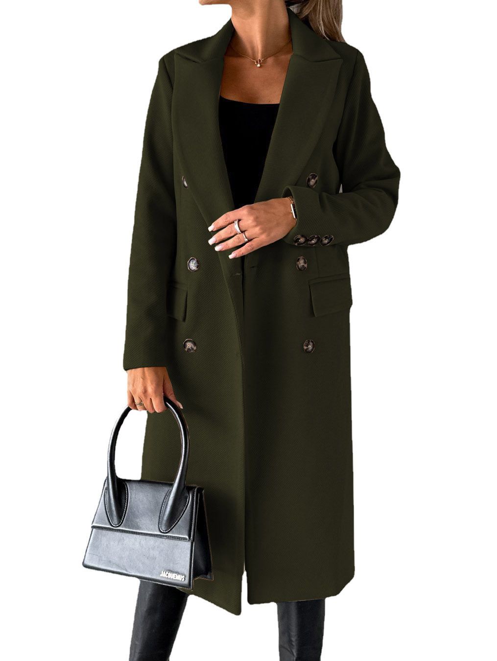 New foreign trade women's long-sleeved lapel solid color double-breasted slim jacket coat, multi-color optional