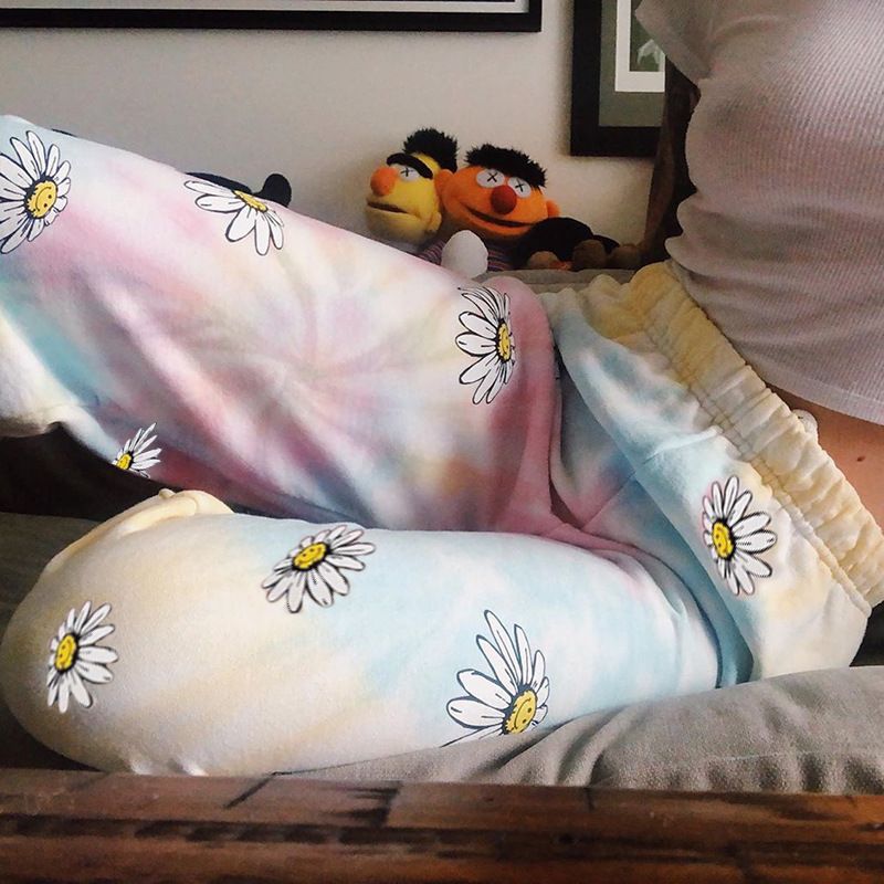 Summer new sweatshirt fabric, chrysanthemum print, trend, sports casual pants, women's, hot selling trousers