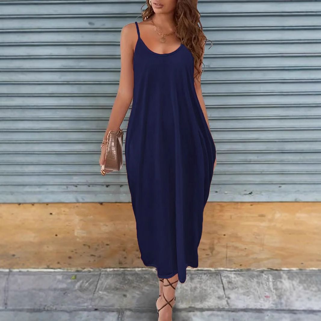 s to 5XL,Plus size,Casual dress European and American solid color suspender ladies dress, long, loose and comfortable