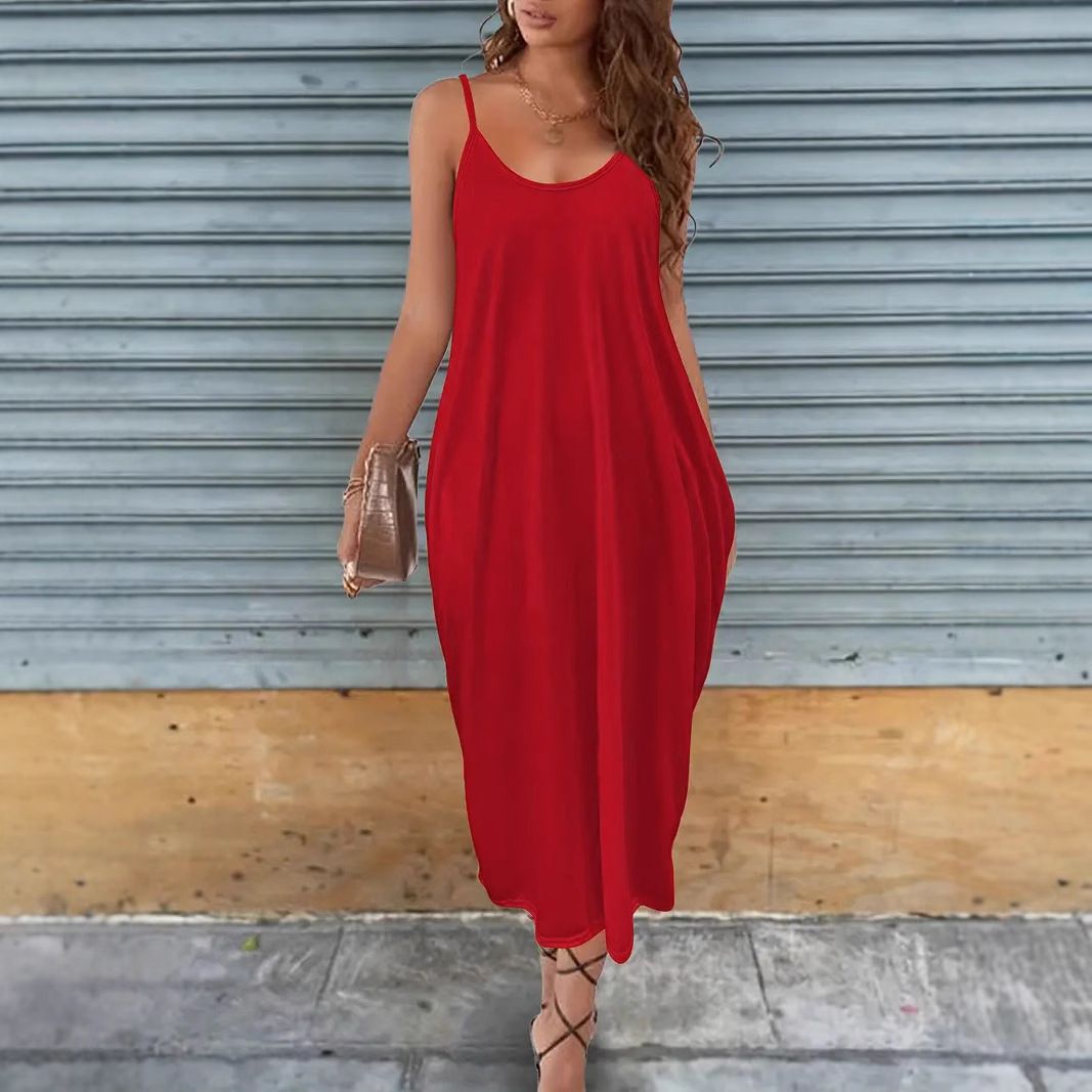 s to 5XL,Plus size,Casual dress European and American solid color suspender ladies dress, long, loose and comfortable