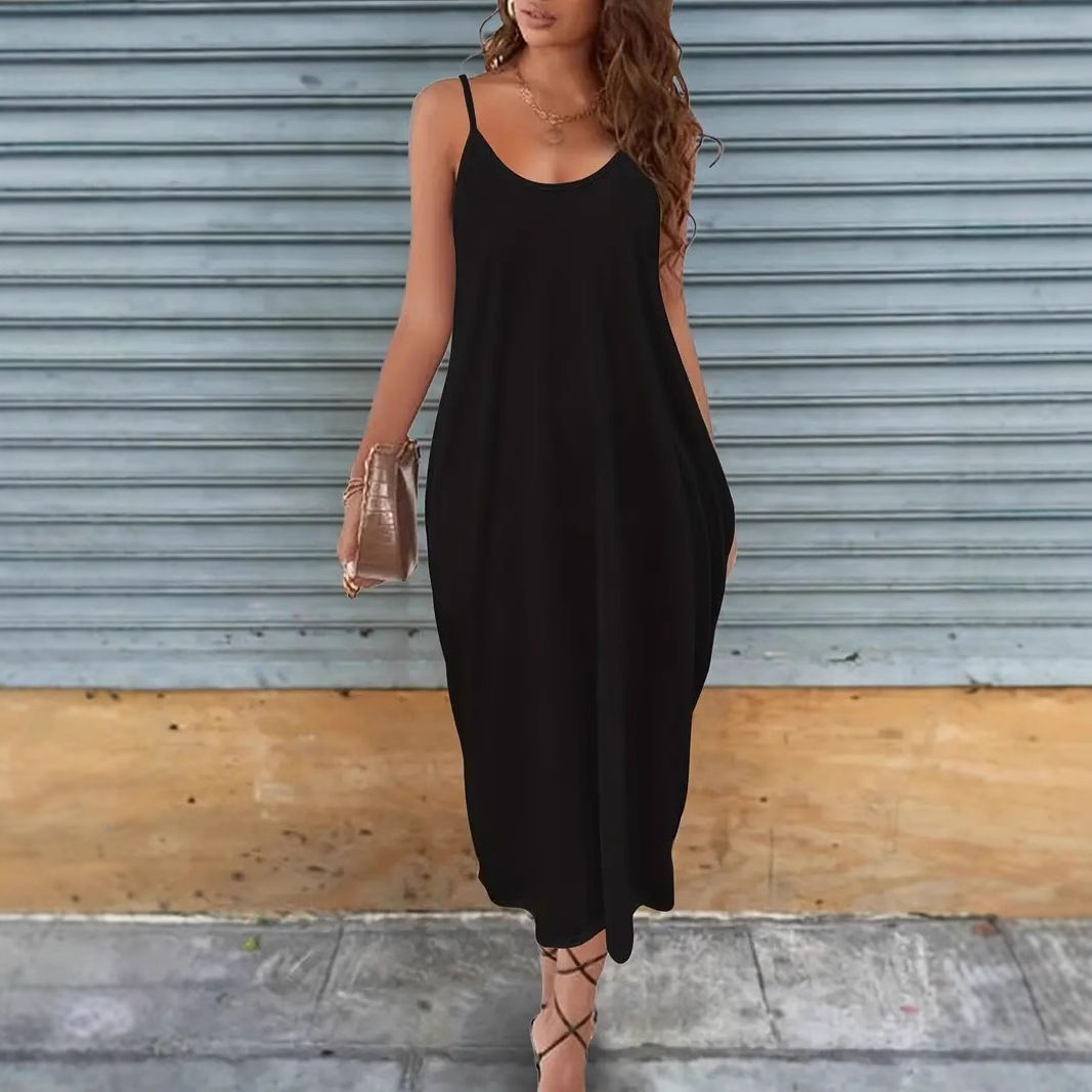 s to 5XL,Plus size,Casual dress European and American solid color suspender ladies dress, long, loose and comfortable