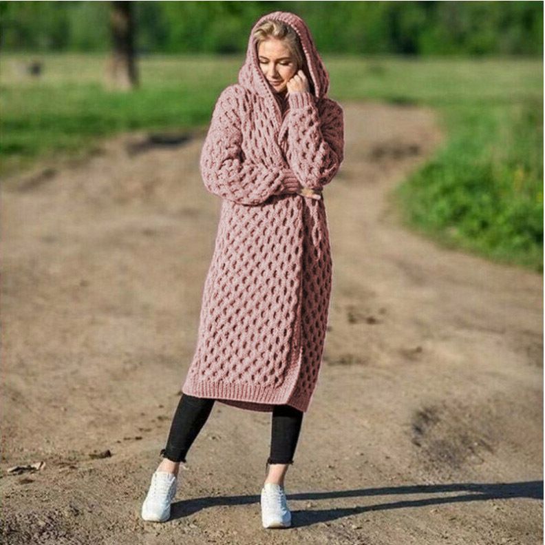 Warm, new, solid color women's, long, knitted sweater hooded cardigan, coat, high stretch, comfortable,S/M/L/XL/XXL/XXXL/XXXXL/XXXXXL