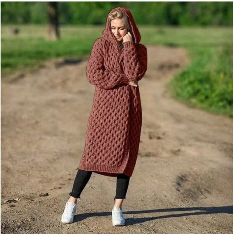 Warm, new, solid color women's, long, knitted sweater hooded cardigan, coat, high stretch, comfortable,S/M/L/XL/XXL/XXXL/XXXXL/XXXXXL