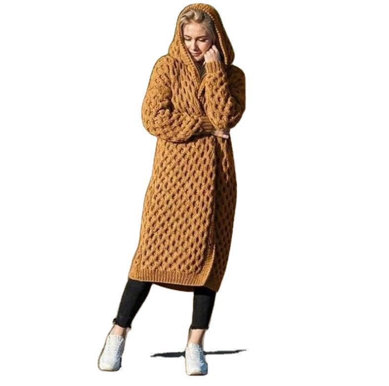 Warm, new, solid color women's, long, knitted sweater hooded cardigan, coat, high stretch, comfortable,S/M/L/XL/XXL/XXXL/XXXXL/XXXXXL