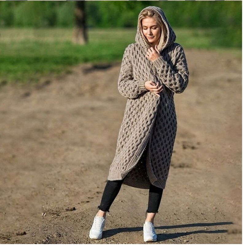 Warm, new, solid color women's, long, knitted sweater hooded cardigan, coat, high stretch, comfortable,S/M/L/XL/XXL/XXXL/XXXXL/XXXXXL