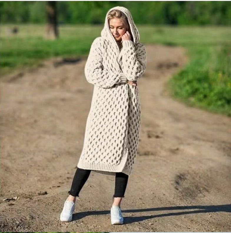 Warm, new, solid color women's, long, knitted sweater hooded cardigan, coat, high stretch, comfortable,S/M/L/XL/XXL/XXXL/XXXXL/XXXXXL