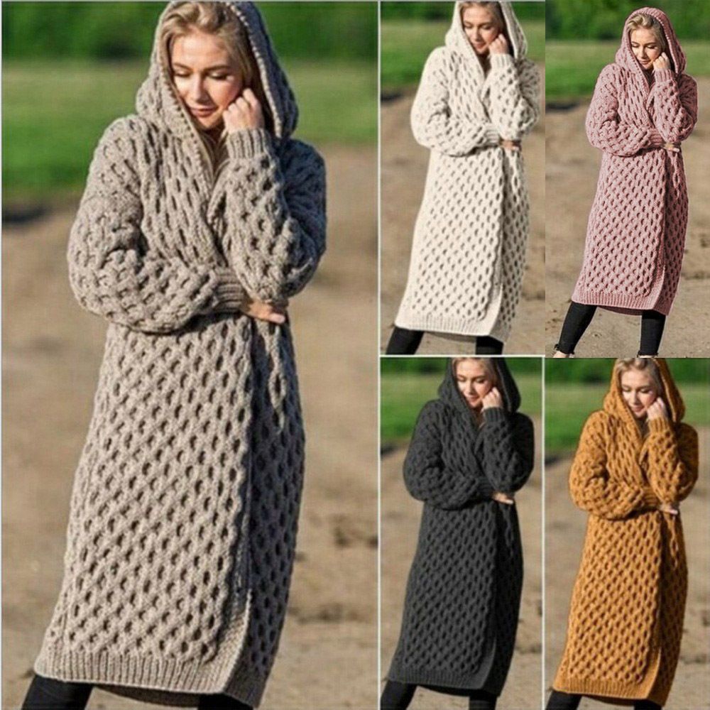 Warm, new, solid color women's, long, knitted sweater hooded cardigan, coat, high stretch, comfortable,S/M/L/XL/XXL/XXXL/XXXXL/XXXXXL