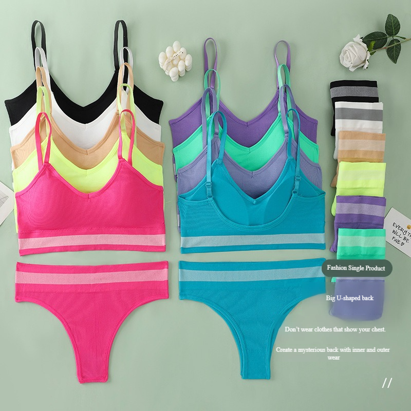 2 pcs /1 set ,french contrast beauty back wrap chest triangle cup sexy plus size lingerie suit thong t pants bra panties women