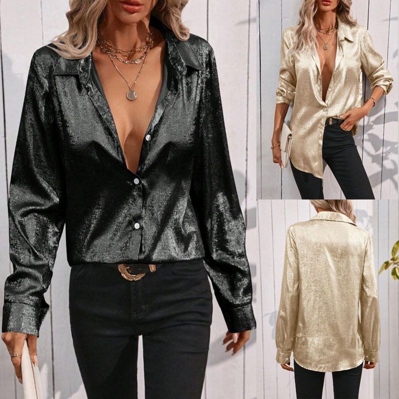 Hot sale new lapel solid color long sleeve single-breasted shirt top women,Blouses,shirt