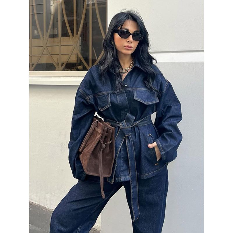 2pcs/1 sets,Fashionable casual sweatshirt set denim patchwork hooded top trousers two-piece set women's wear, trousers, t-shirt, coat