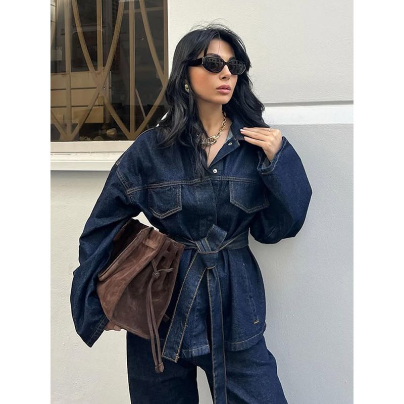 2pcs/1 sets,Fashionable casual sweatshirt set denim patchwork hooded top trousers two-piece set women's wear, trousers, t-shirt, coat