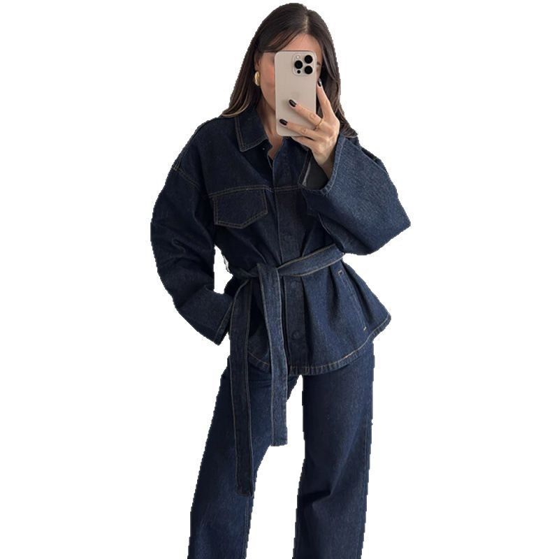 2pcs/1 sets,Fashionable casual sweatshirt set denim patchwork hooded top trousers two-piece set women's wear, trousers, t-shirt, coat