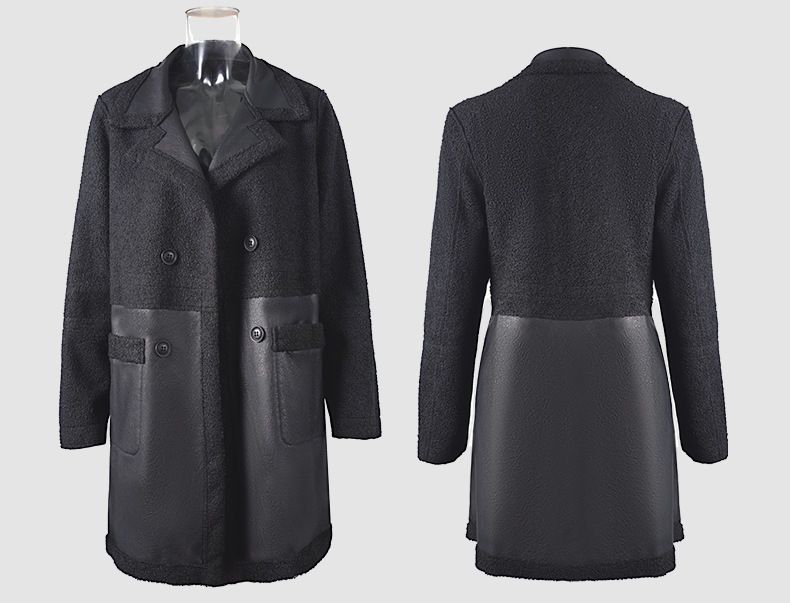 Medium-length women's leather jacket with retro reversible wear fleece and thick fur integrated jacket