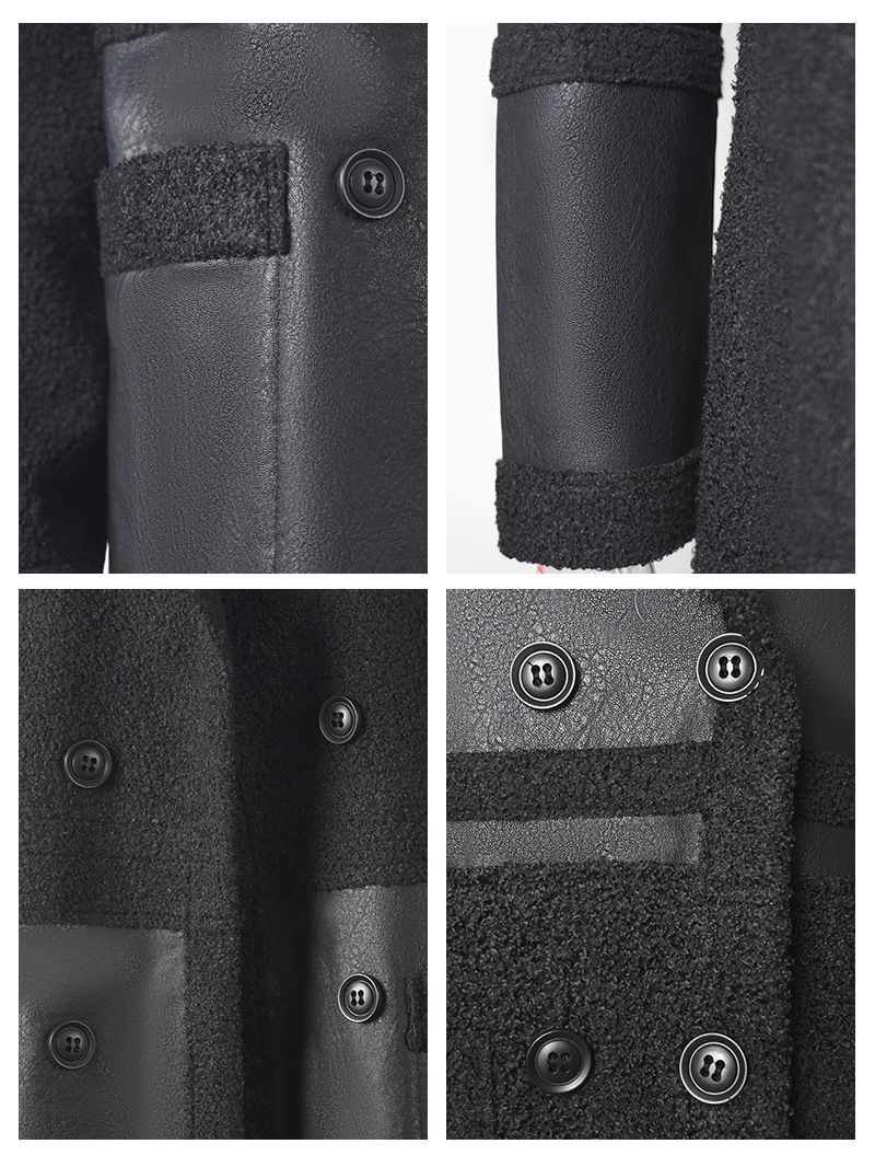 Medium-length women's leather jacket with retro reversible wear fleece and thick fur integrated jacket