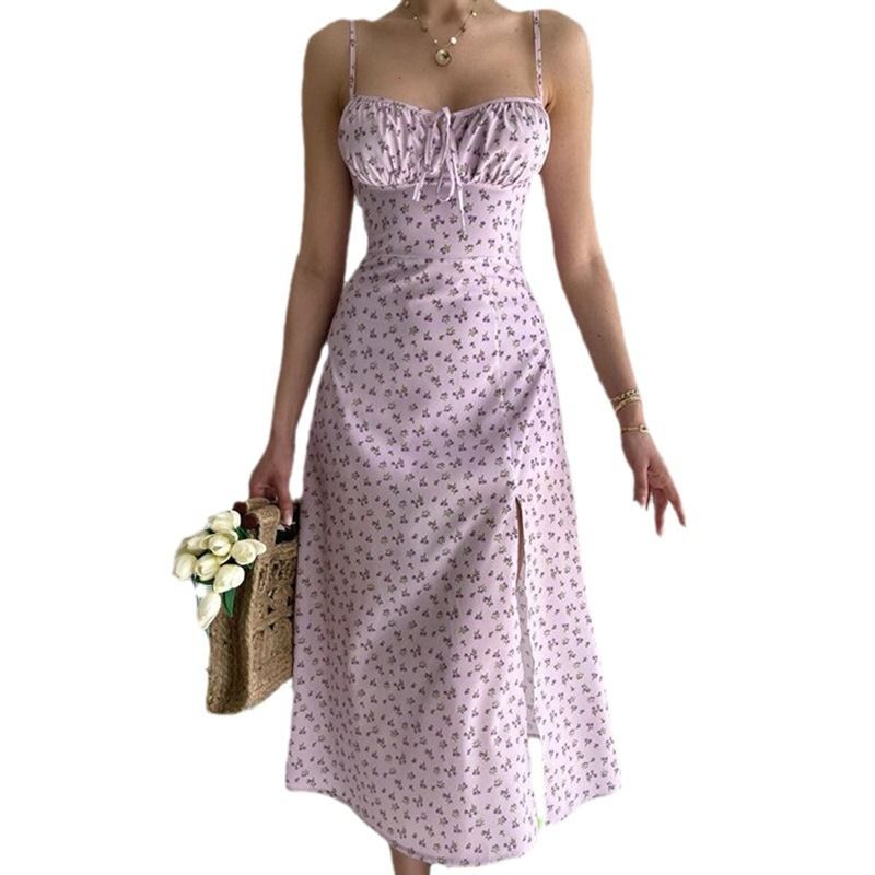 Amazon women's clothing, new casual suspender floral slit dress long women's dress, hot sale in Africa