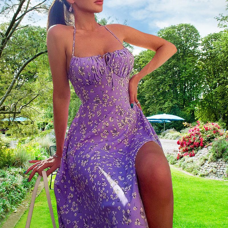 Amazon women's clothing, new casual suspender floral slit dress long women's dress, hot sale in Africa