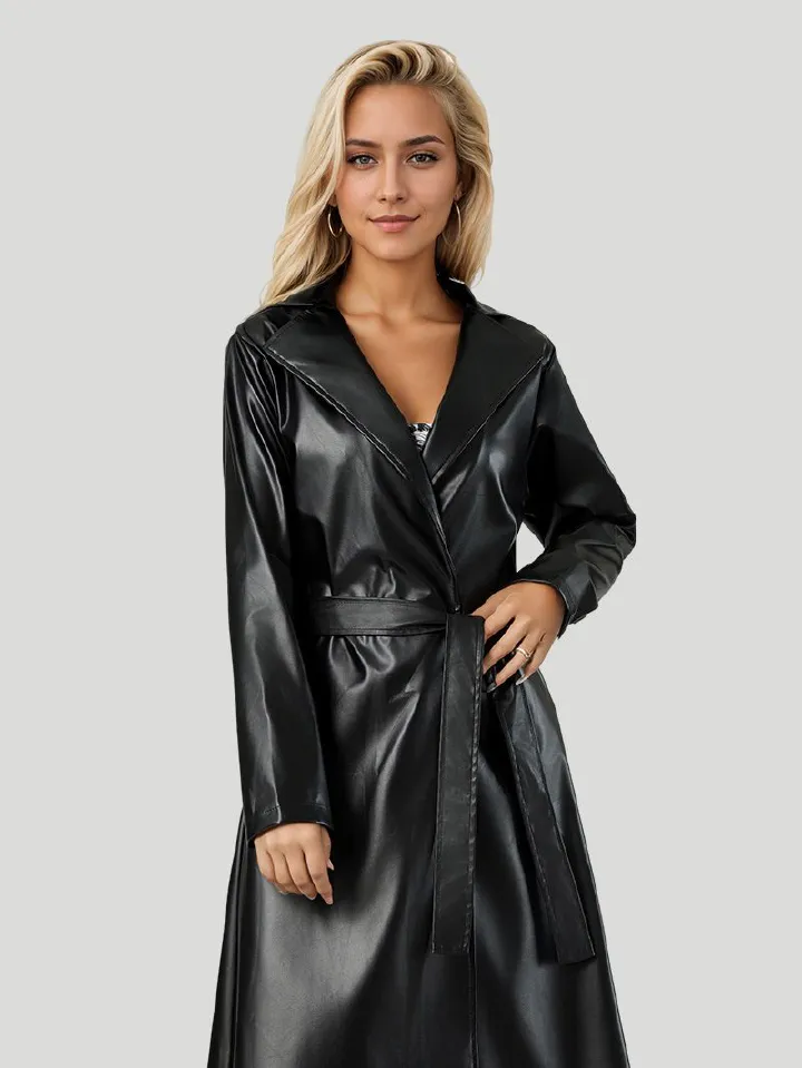 Extended bathrobe, trench coat, spring and autumn anti-wrinkle fashion, women's leather jacket, cross-border leather jacket, women's new style