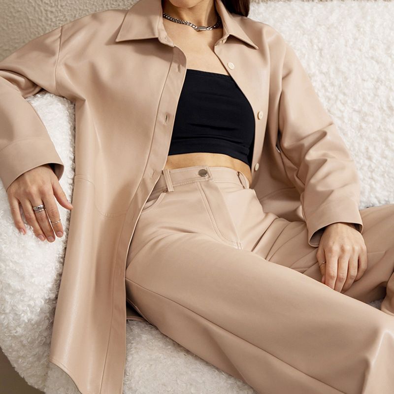 European and American style, new fashionable long sleeved women's PU shirt, women's leather jacket, women's coat